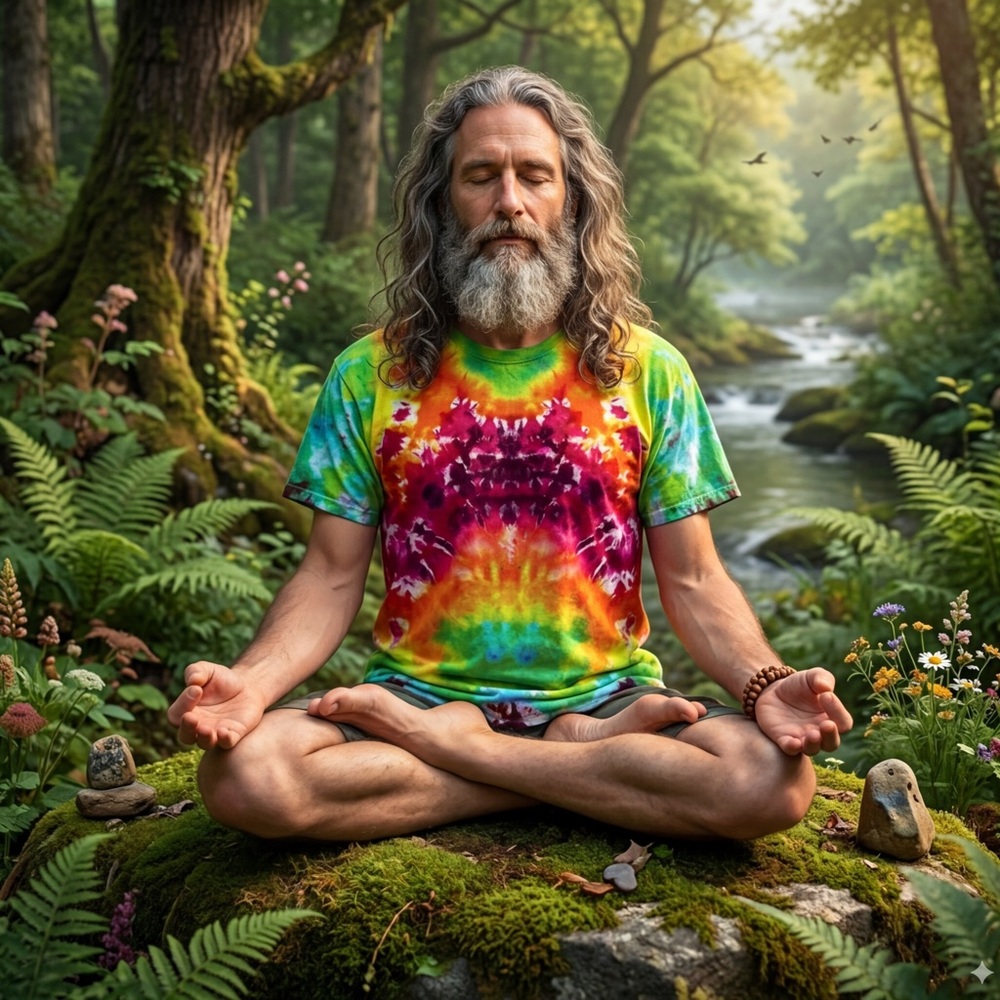 Organic Cotton Reiki Infused Tie Dye Mens Psychedelic Rainbow Mindscape T Shirt